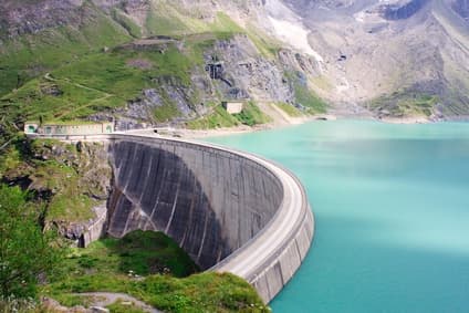 Concrete dam wall of the Kaprun power plant in the Salzburg Alps, Austria